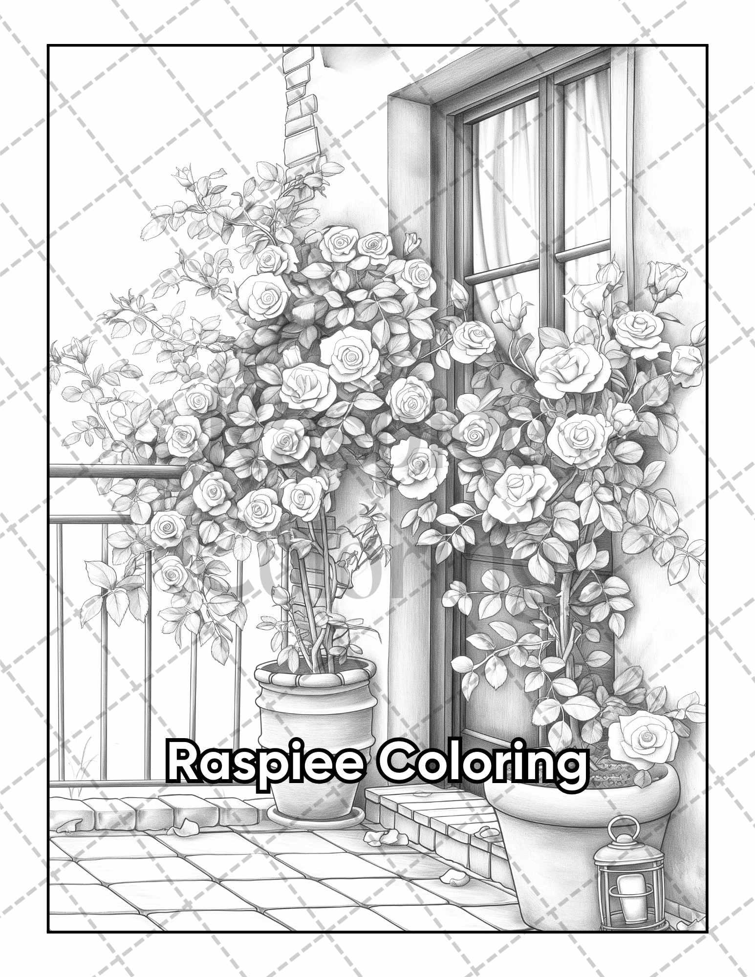 50 Balcony Garden Adult Coloring Pages Printable PDF Instant Download