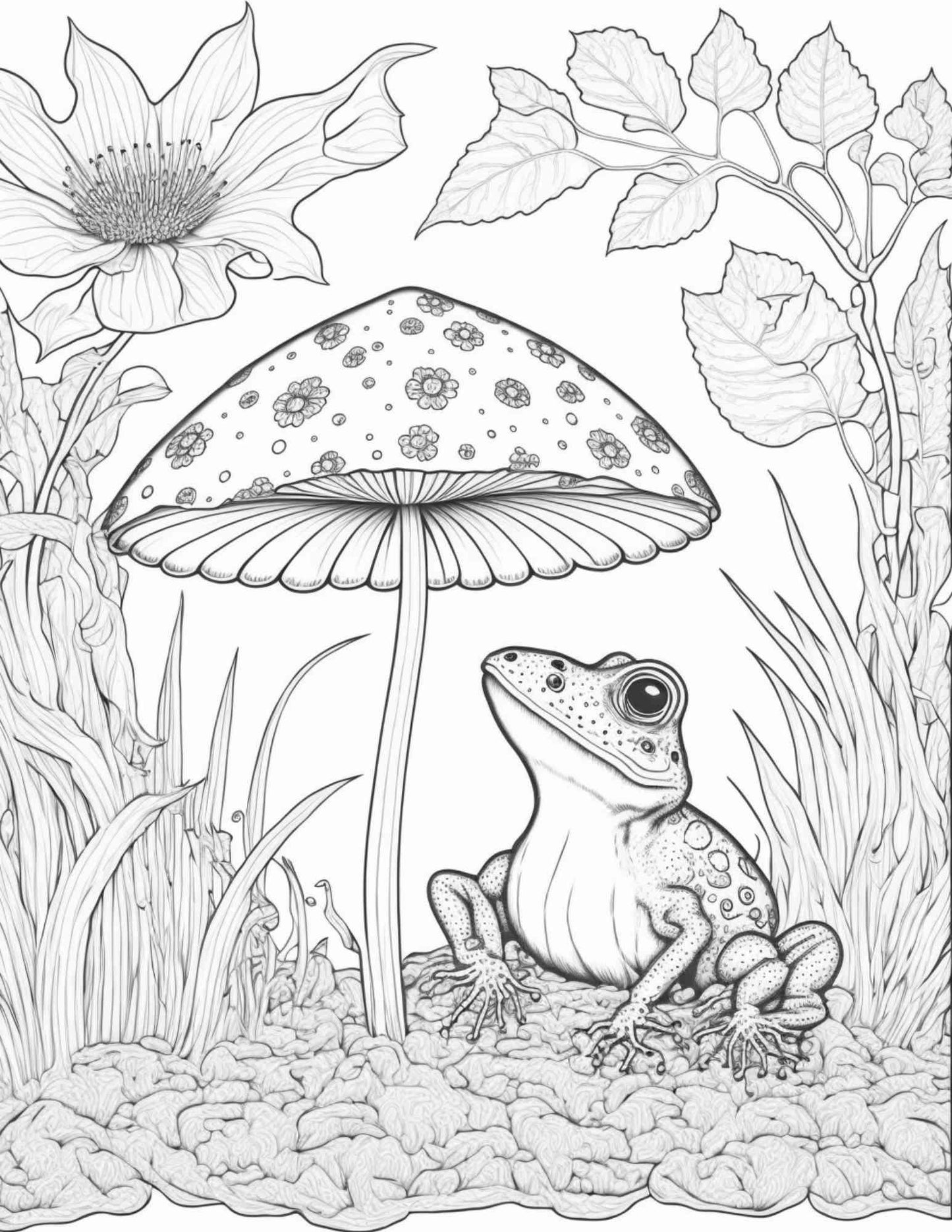 100 Mushroom Forest Coloring Pages Printable for Adults and Kids, Grayscale Coloring Book, Printable PDF File Instant Download