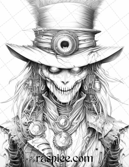 53 Scary Steampunk Scarecrows Grayscale Coloring Pages Printable for Adults, PDF File Instant Download