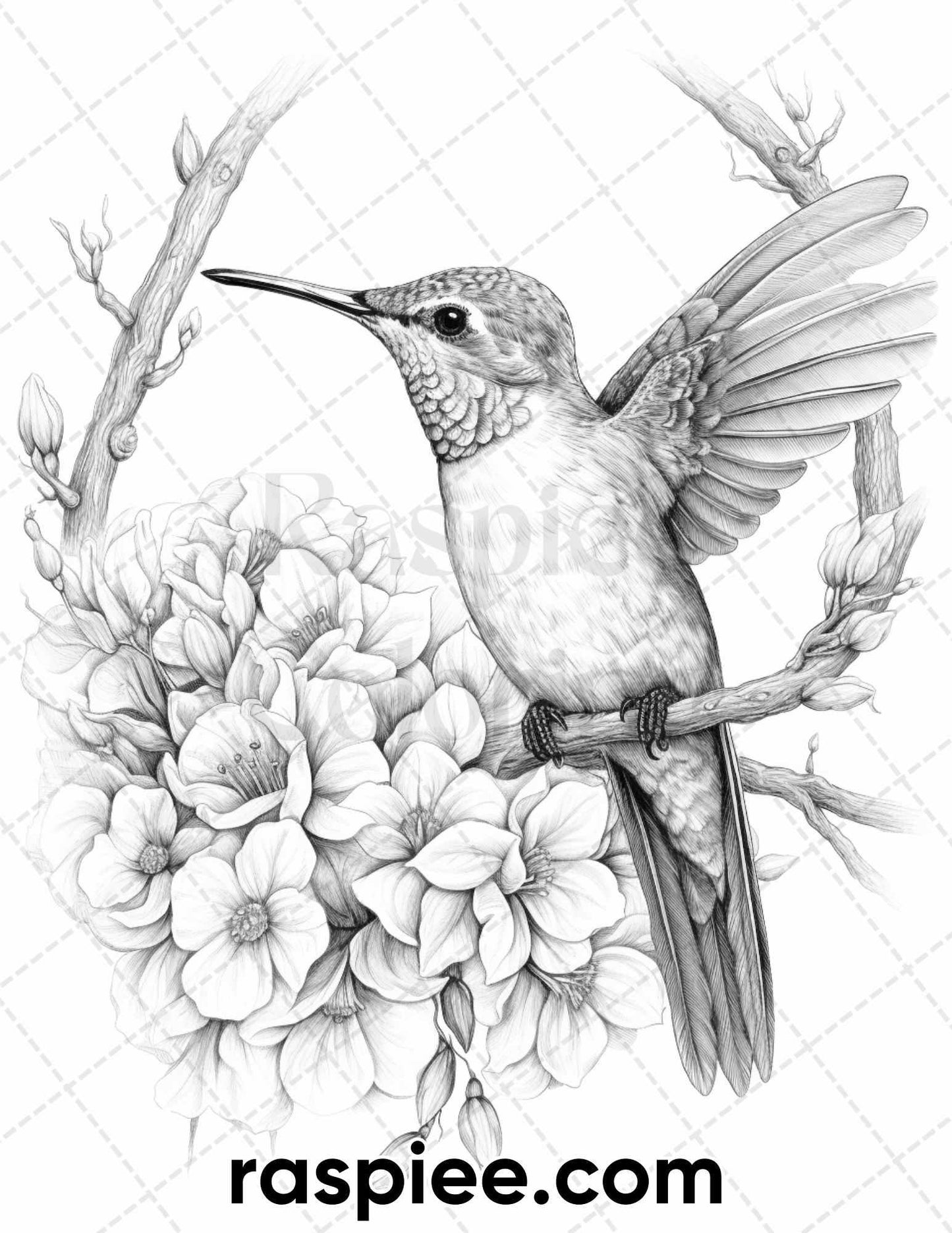 60 Spring Birds Grayscale Adult Coloring Pages, Printable PDF Instant Download