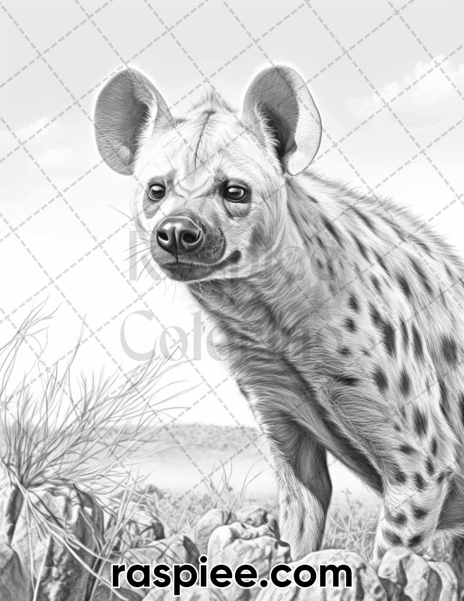 55 Wild Animals Grayscale Coloring Pages for Adults, Printable PDF Instant Download