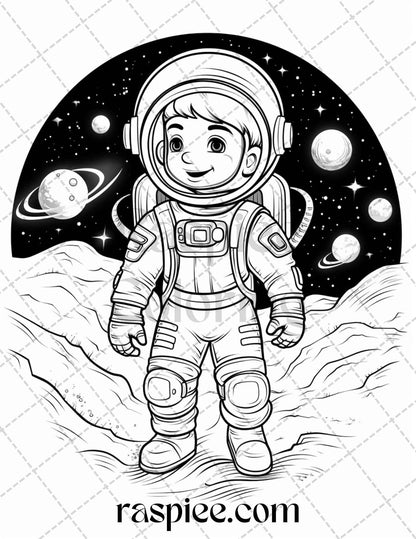 50 Cute Astronaut Adventures Coloring Pages Printable for Kids, PDF File Instant Download