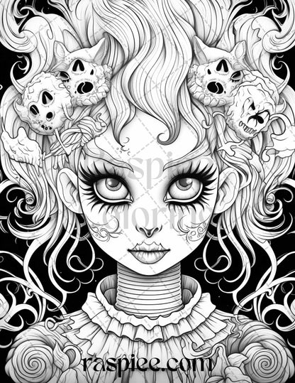 50 Spooky Miss Nightmare Grayscale Coloring Pages Printable for Adults, PDF File Instant Download