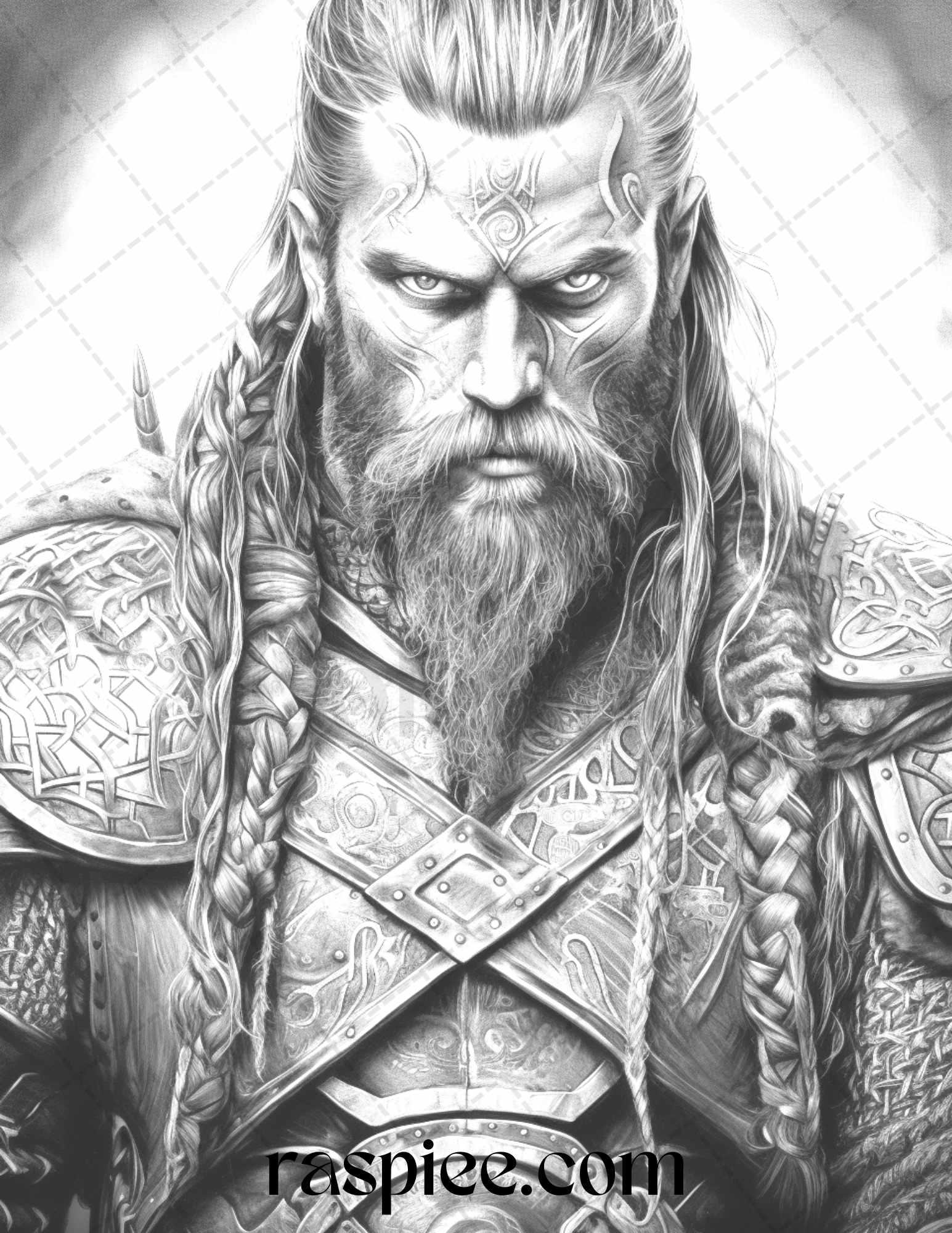 55 Viking Warriors Portrait Grayscale Coloring Pages Printable for Adults, PDF File Instant Download