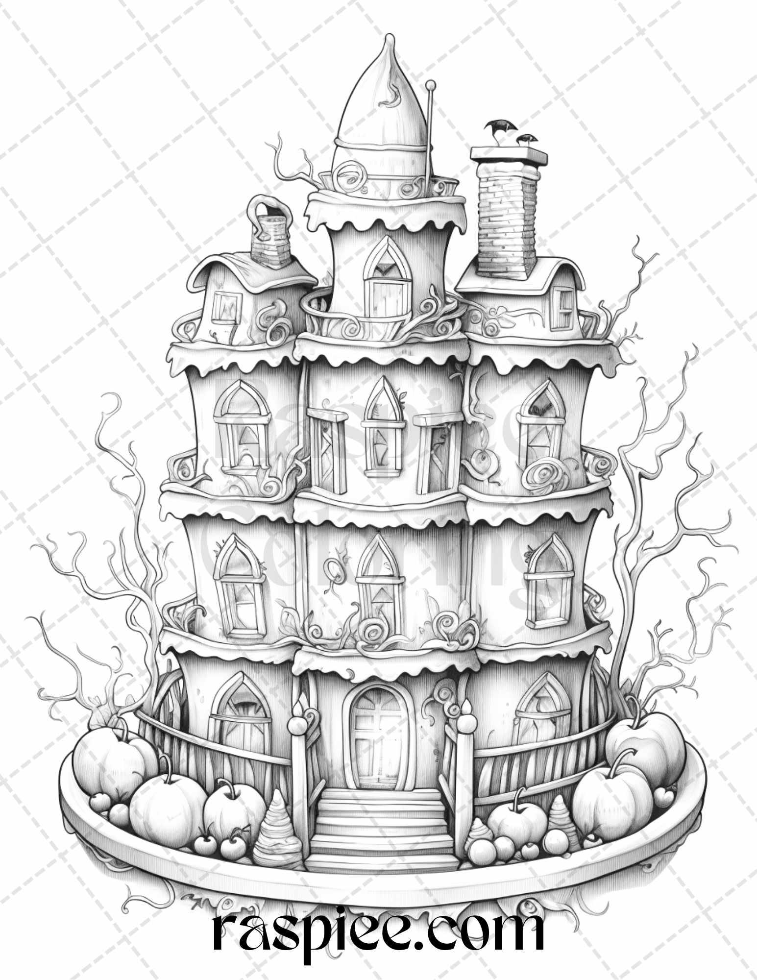 68 Halloween Spooky Desserts Grayscale Coloring Pages Printable for Adults, PDF File Instant Download