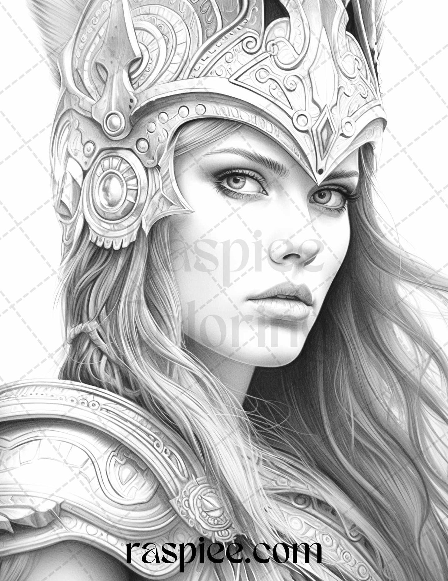 Greek Women Warriors Grayscale Coloring Pages for Adults, Printable PDF File Instant Download