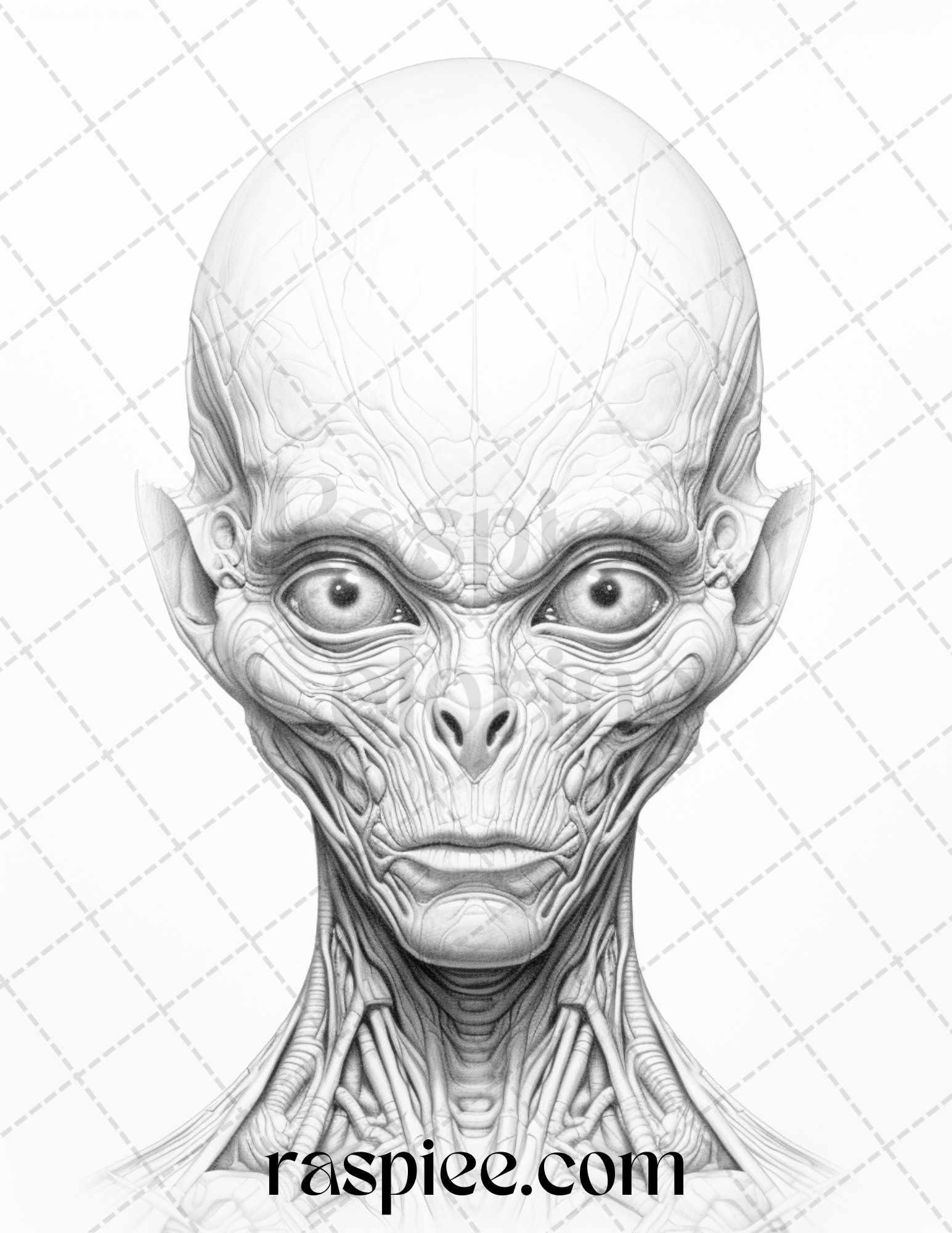 65 Alien Portrait Grayscale Coloring Pages for Adults, Printable PDF File Instant Download