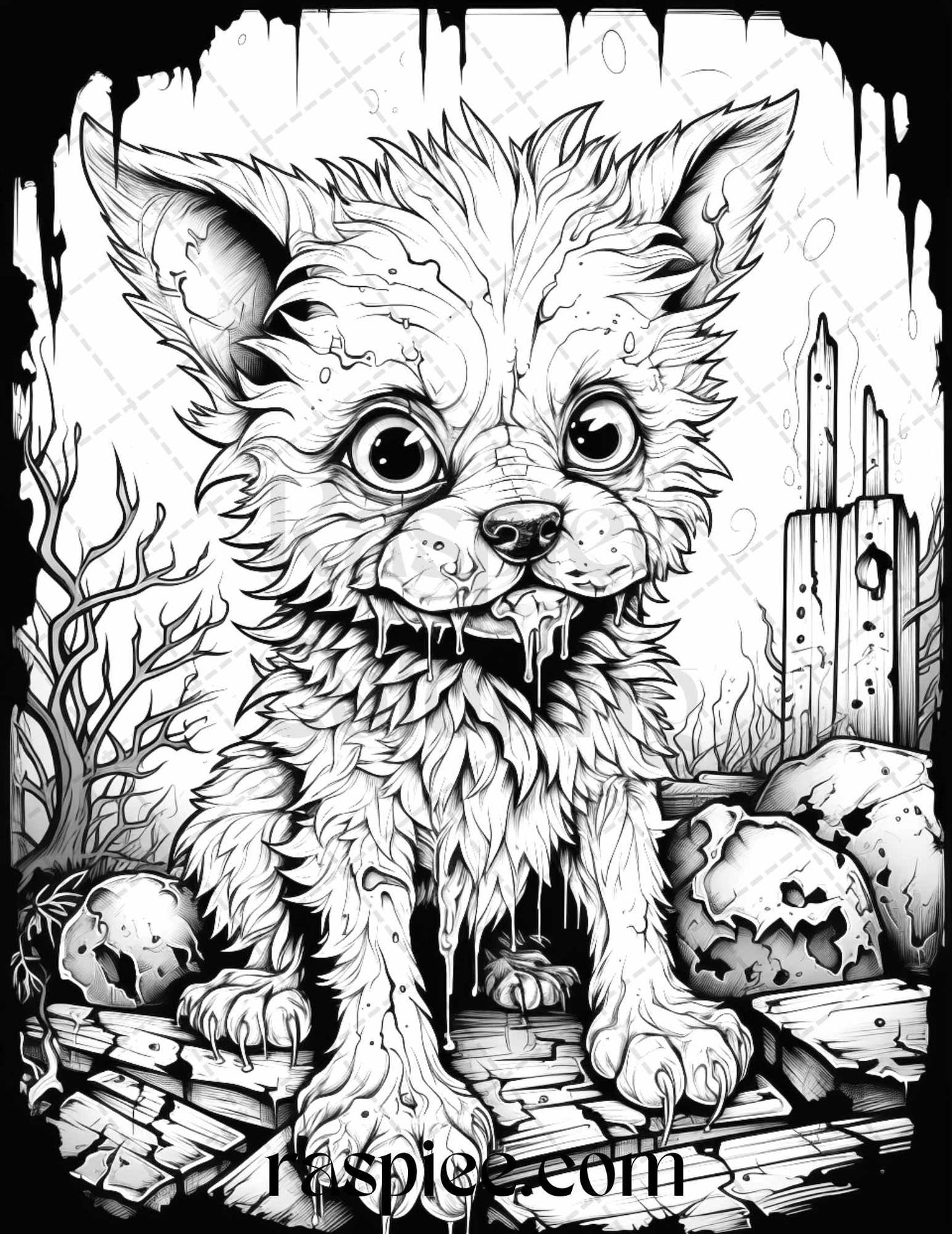 50 Halloween Scary Animals Grayscale Coloring Pages Printable for Adults, PDF File Instant Download