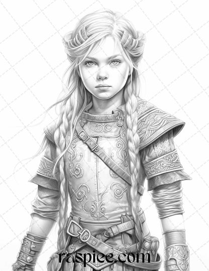 58 Little Viking Girls Boys Portrait Grayscale Coloring Pages Printable, PDF File Instant Download
