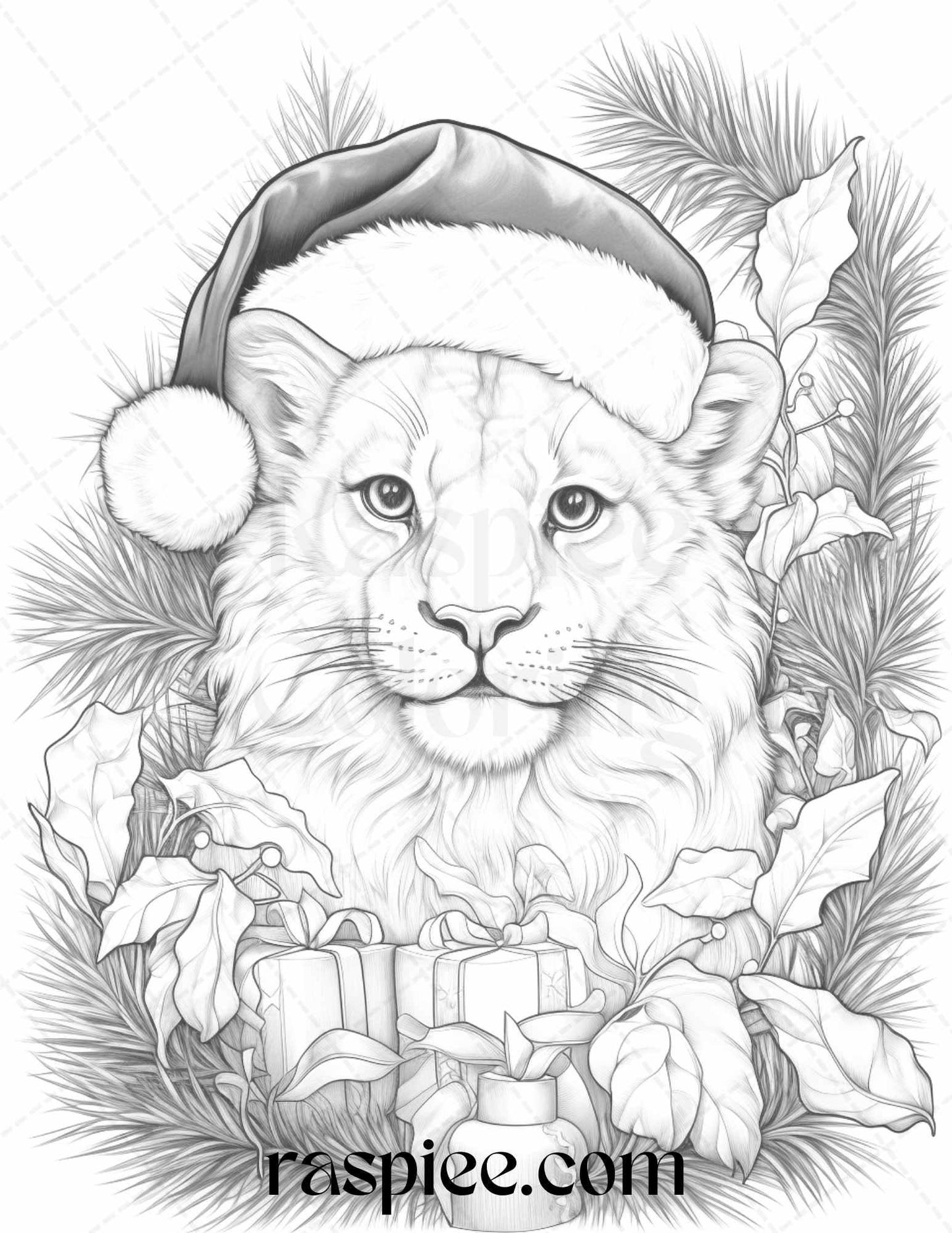 70 Christmas Animals Grayscale Coloring Pages Printable for Adults, PDF File Instant Download