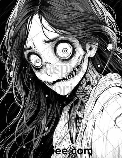 60 Horror Beauties Grayscale Coloring Pages Printable for Adults, PDF File Instant Download
