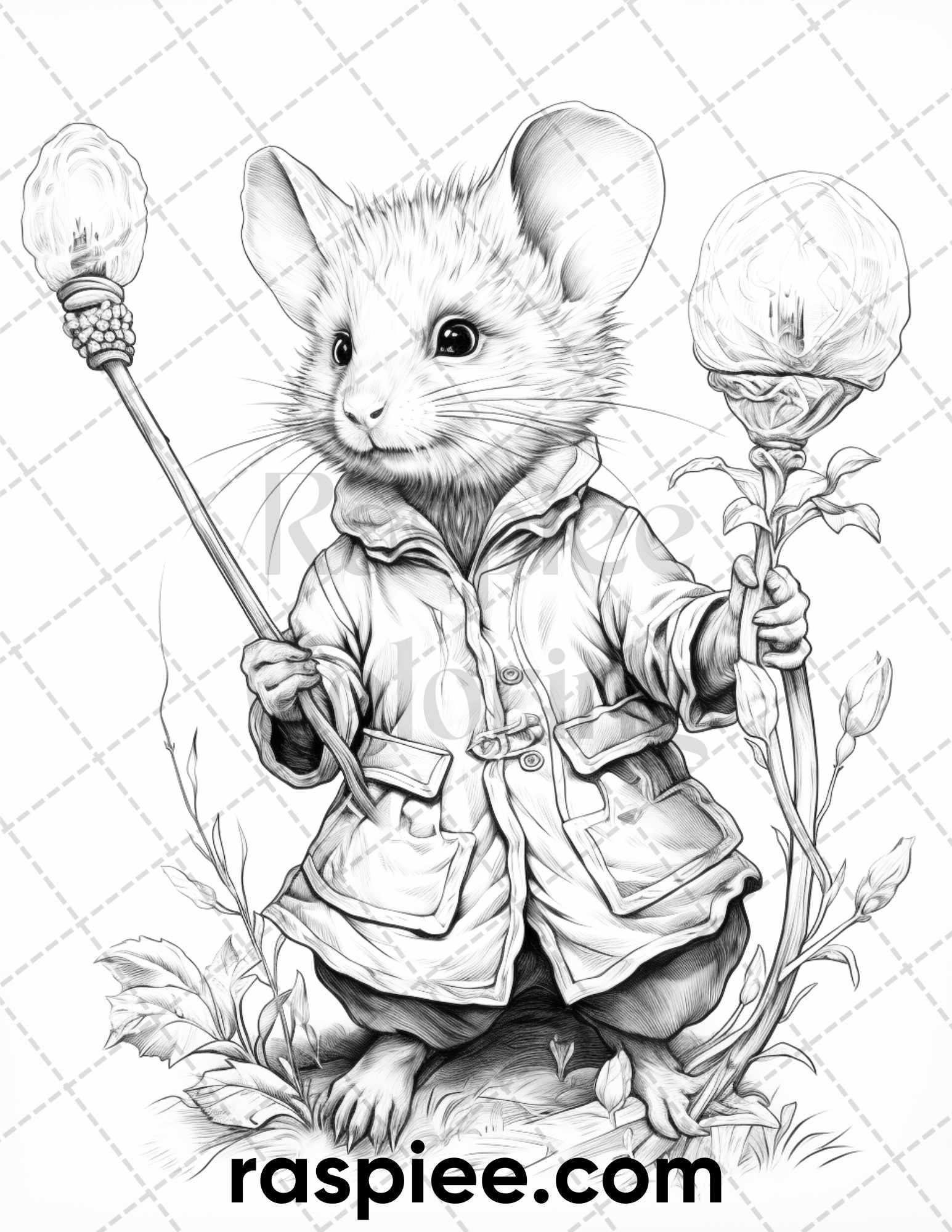 50 Enchanting Fairytale Mice Grayscale Coloring Pages Printable for Adults, PDF File Instant Download