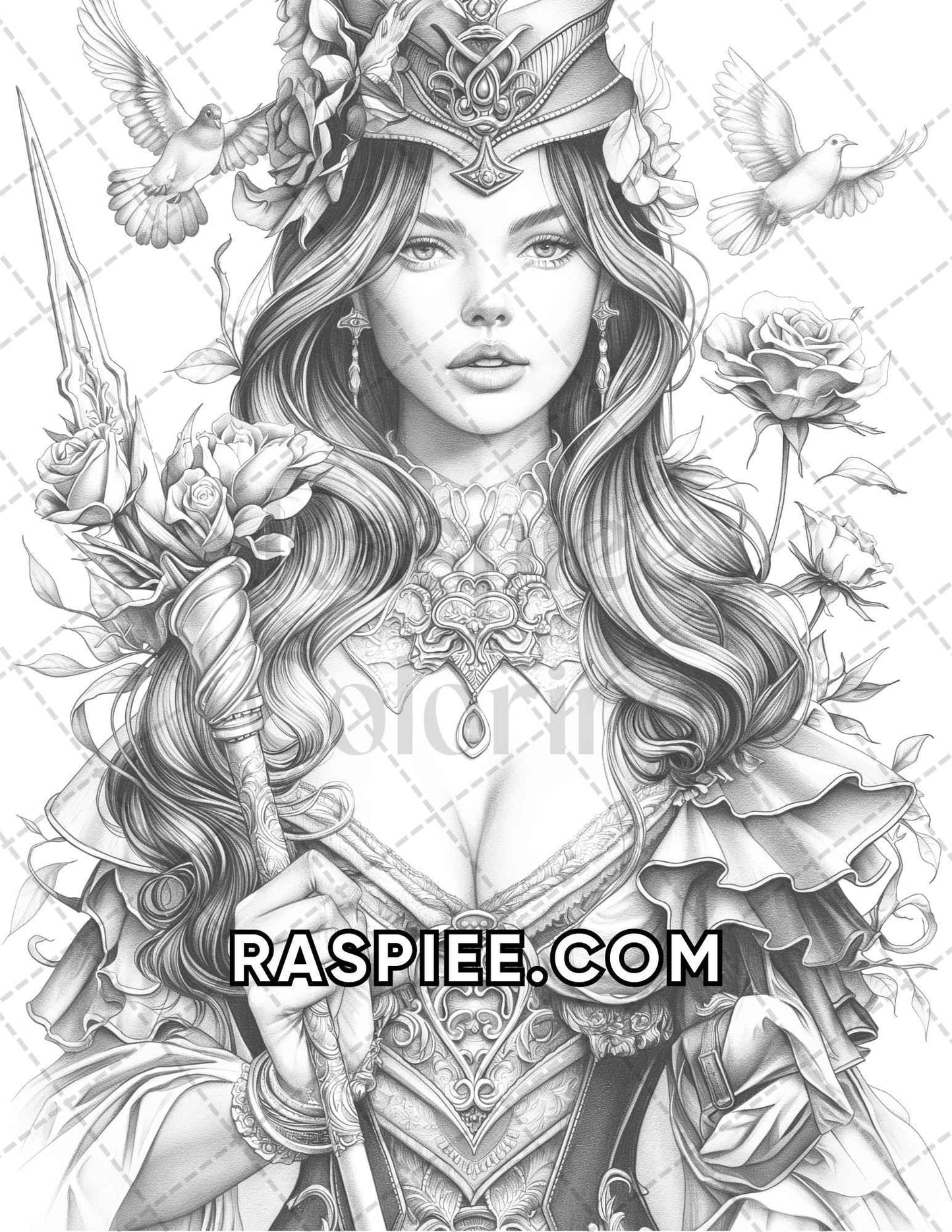 60 Fantasy Beauties Grayscale Adult Coloring Pages Printable PDF Instant Download