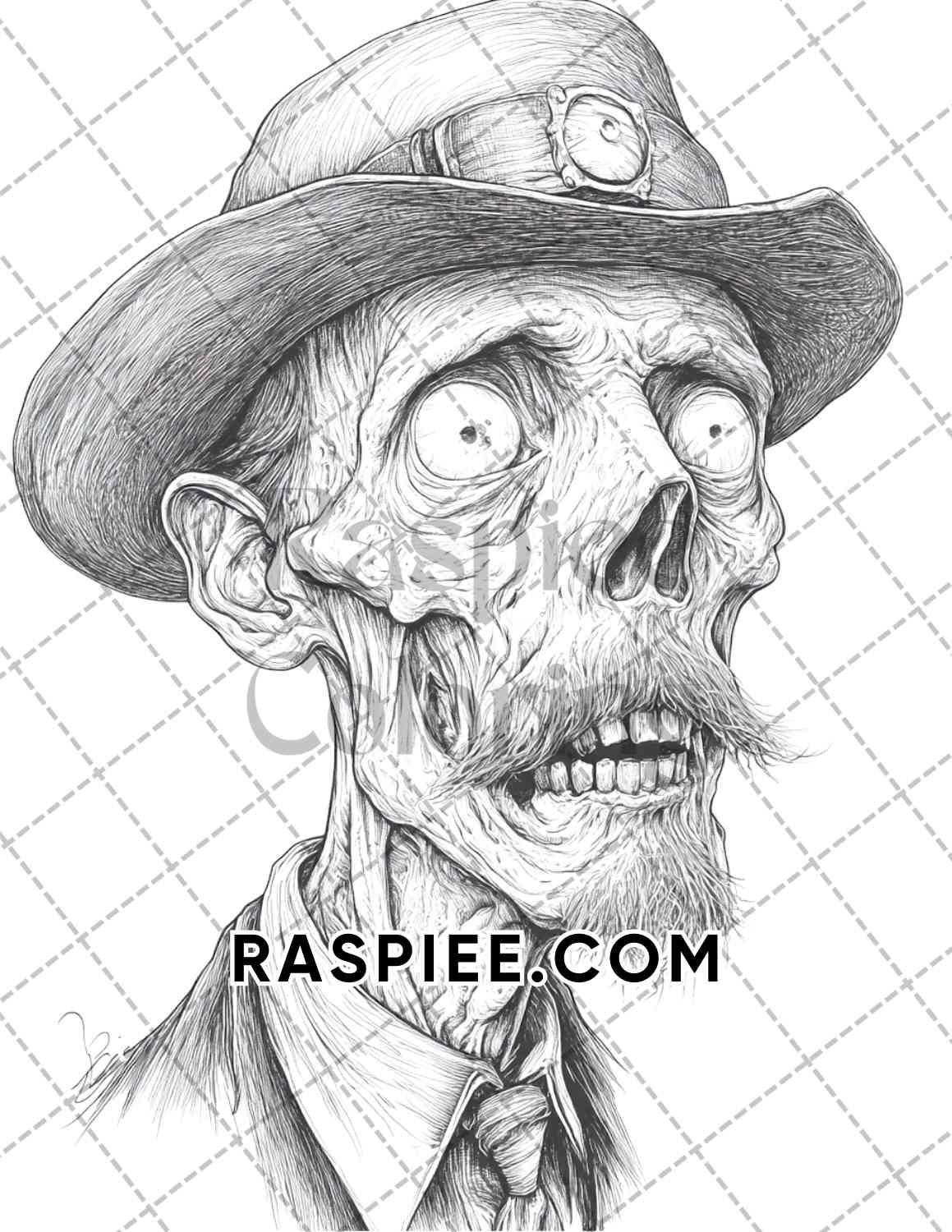 Victorian Zombies Halloween Adult Coloring Pages Printable PDF