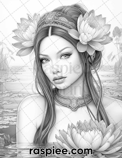 75 Flower Beauties Grayscale Adult Coloring Pages, Printable PDF Instant Download