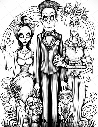 50 Monster Family Grayscale Coloring Pages Printable for Adults - Instant Download, Halloween Coloring Book, Fun and Spooky Designs