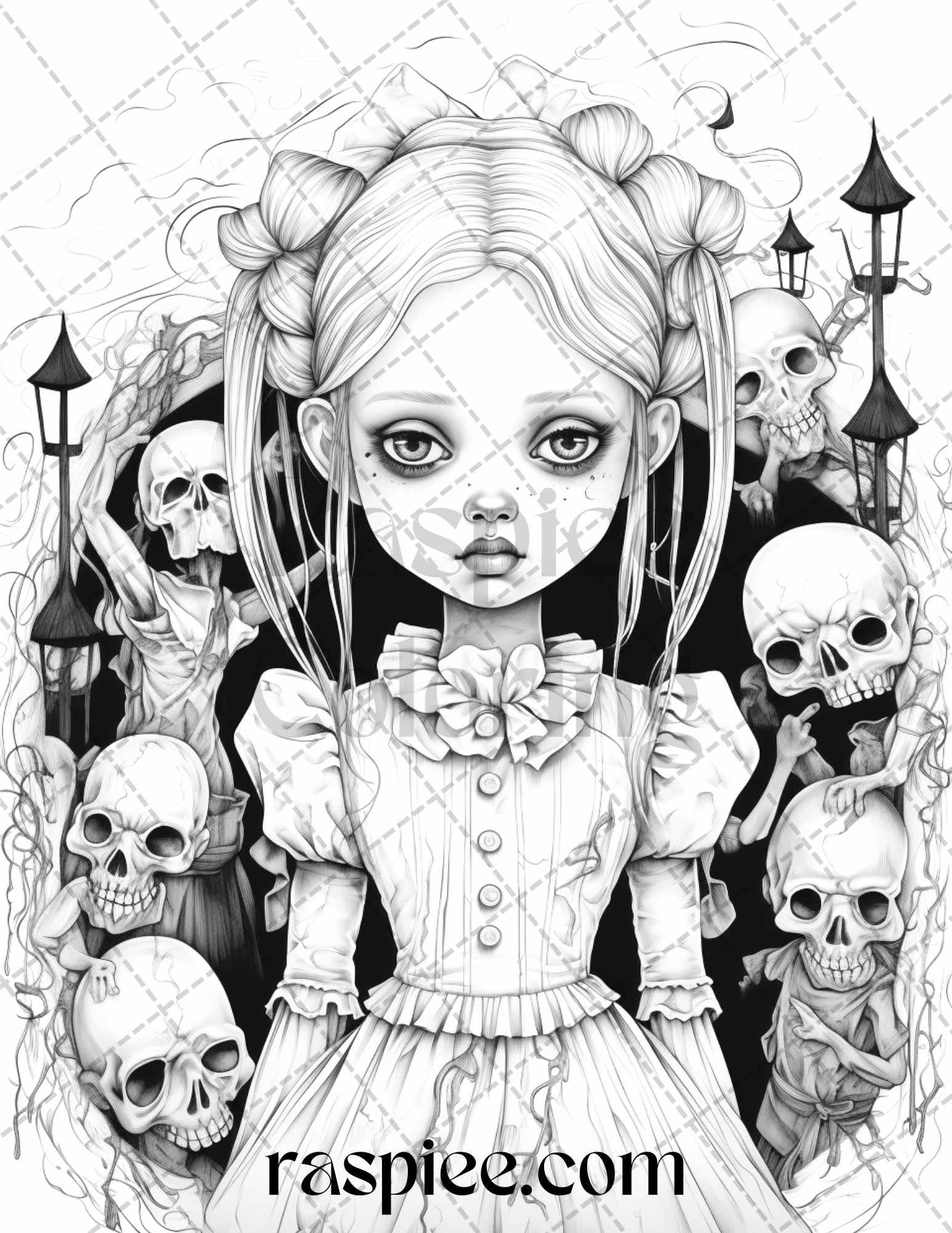 50 Scary Victorian Dolls Grayscale Coloring Pages Printable for Adults, PDF File Instant Download