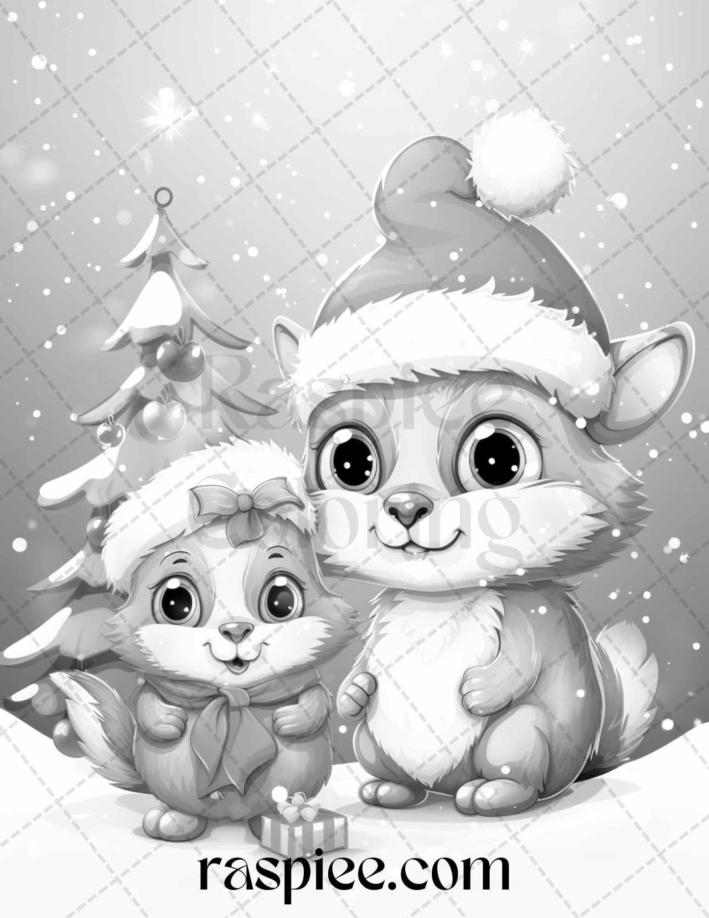 70 Christmas Critters Grayscale Coloring Pages Printable for Adults and Kids, PDF File Instant Download