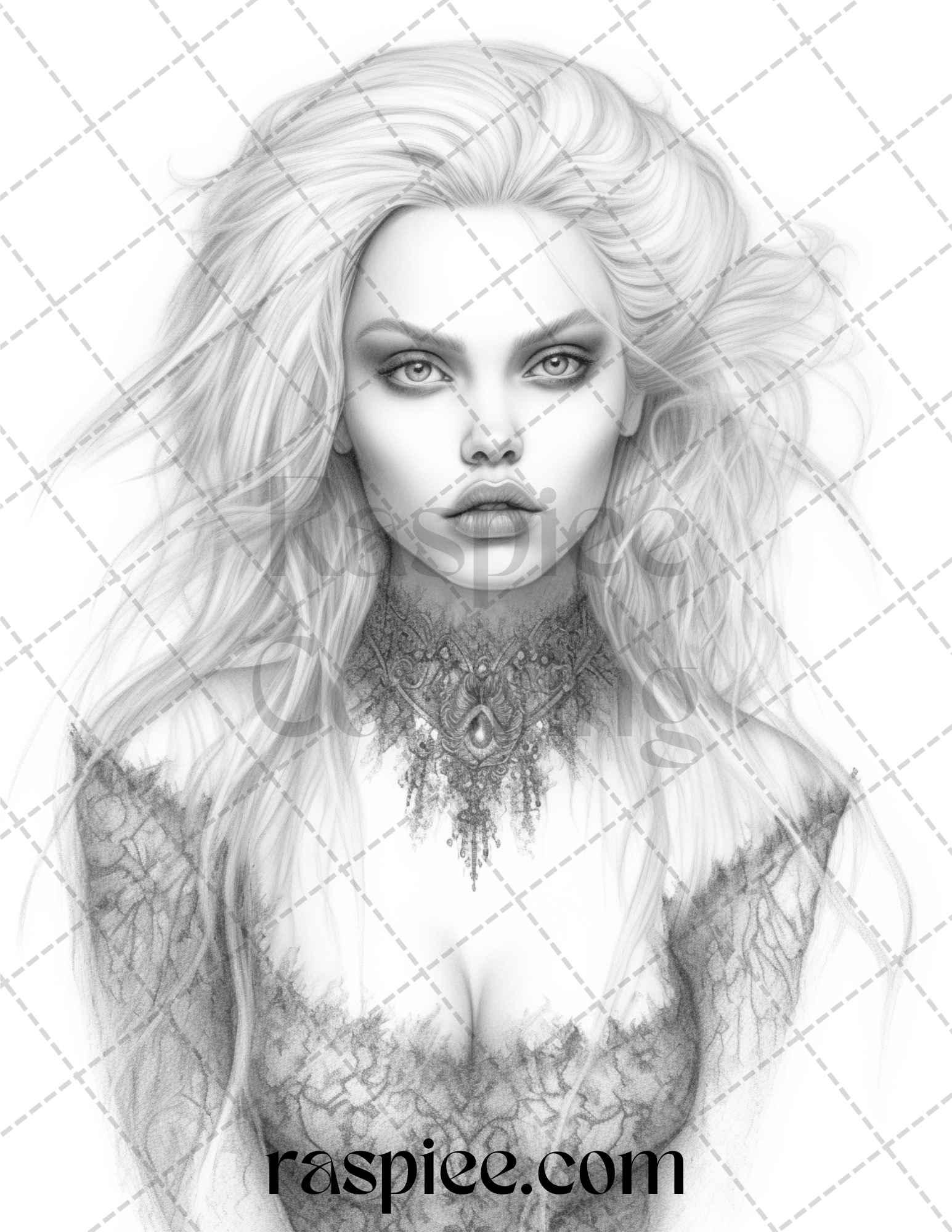 Bewitching Vampires Grayscale Coloring Pages Printable for Adults, PDF File Instant Download