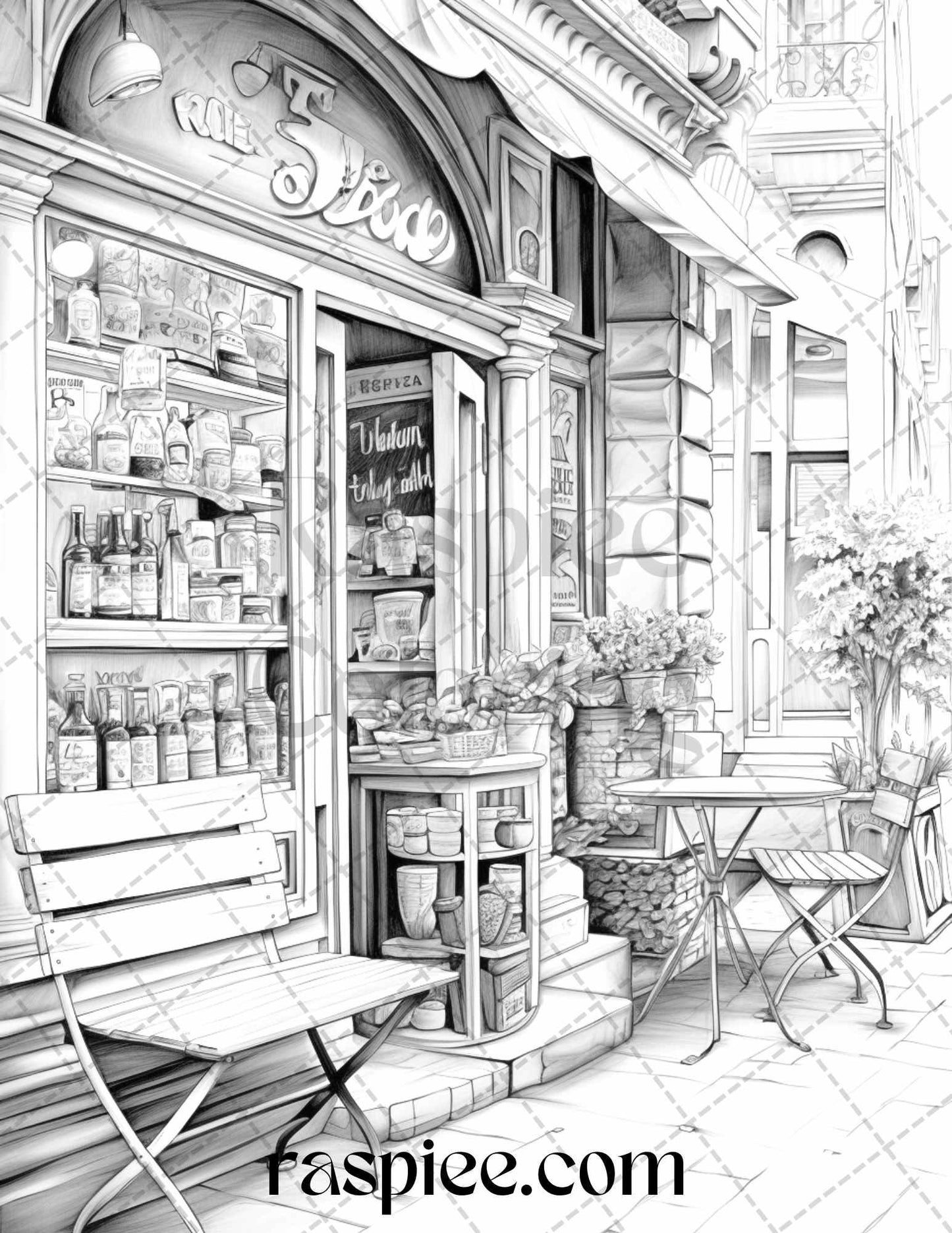 50 Cozy Coffee Shop Grayscale Coloring Pages Printable for Adults, PDF File Instant Download