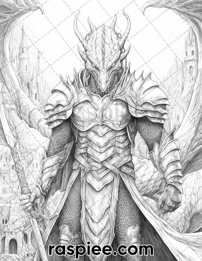 60 Mythical Creatures Grayscale Coloring Pages for Adults, Printable PDF Instant Download