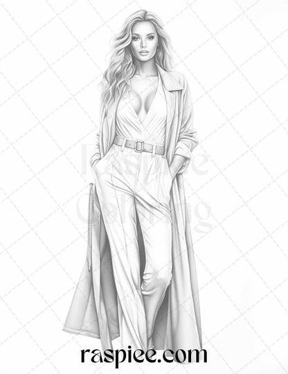 Fashion Show Grayscale Coloring Pages Printable for Adults, PDF File Instant Download