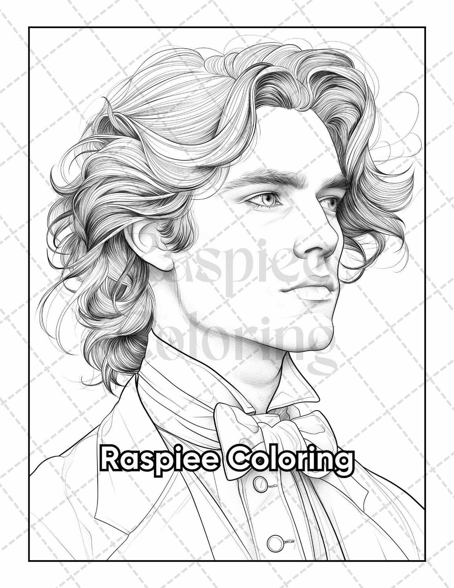 50 Victorian Portrait Adult Coloring Pages Printable PDF Instant Download