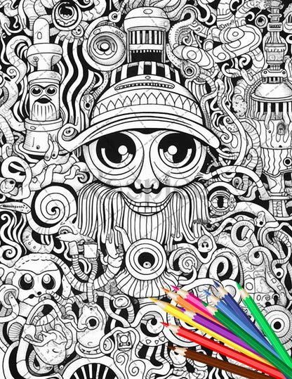 Psychedelic Trippy Coloring Book Printable for Adults, Grayscale Coloring Page, PDF File Instant Download