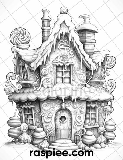 60 Merry Christmas Grayscale Coloring Pages Printable for Adult, Holiday Relaxation Art, PDF File Instant Download