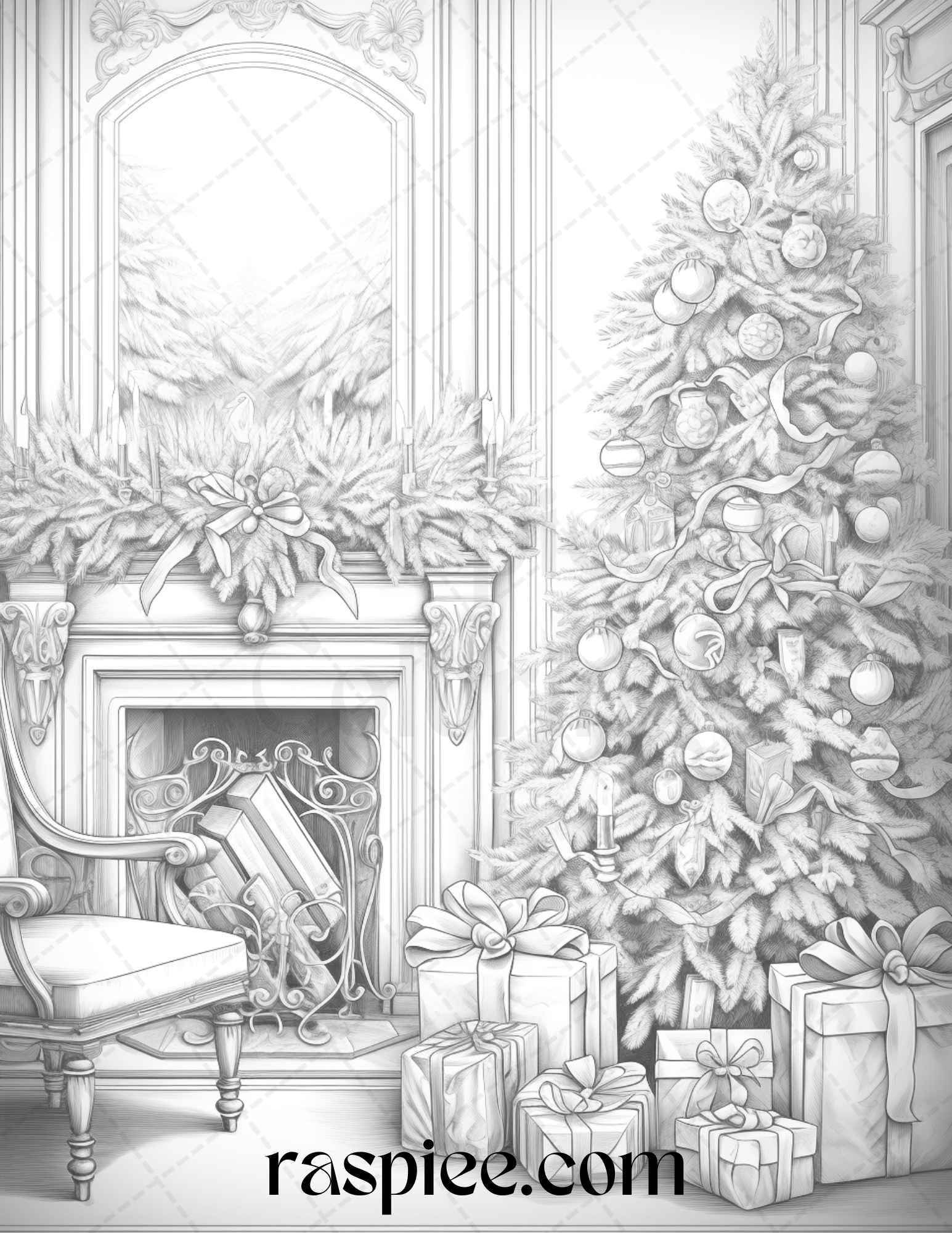 90 Merry Christmas Grayscale Coloring Pages Printable for Adults, PDF File Instant Download