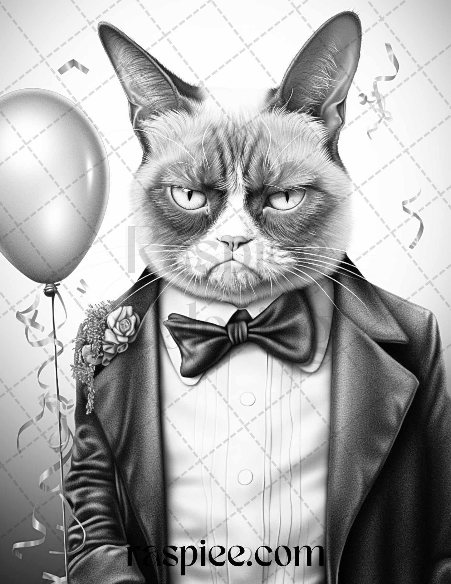 50 Grumpy Cat Grayscale Coloring Pages Printable for Adults, PDF File Instant Download