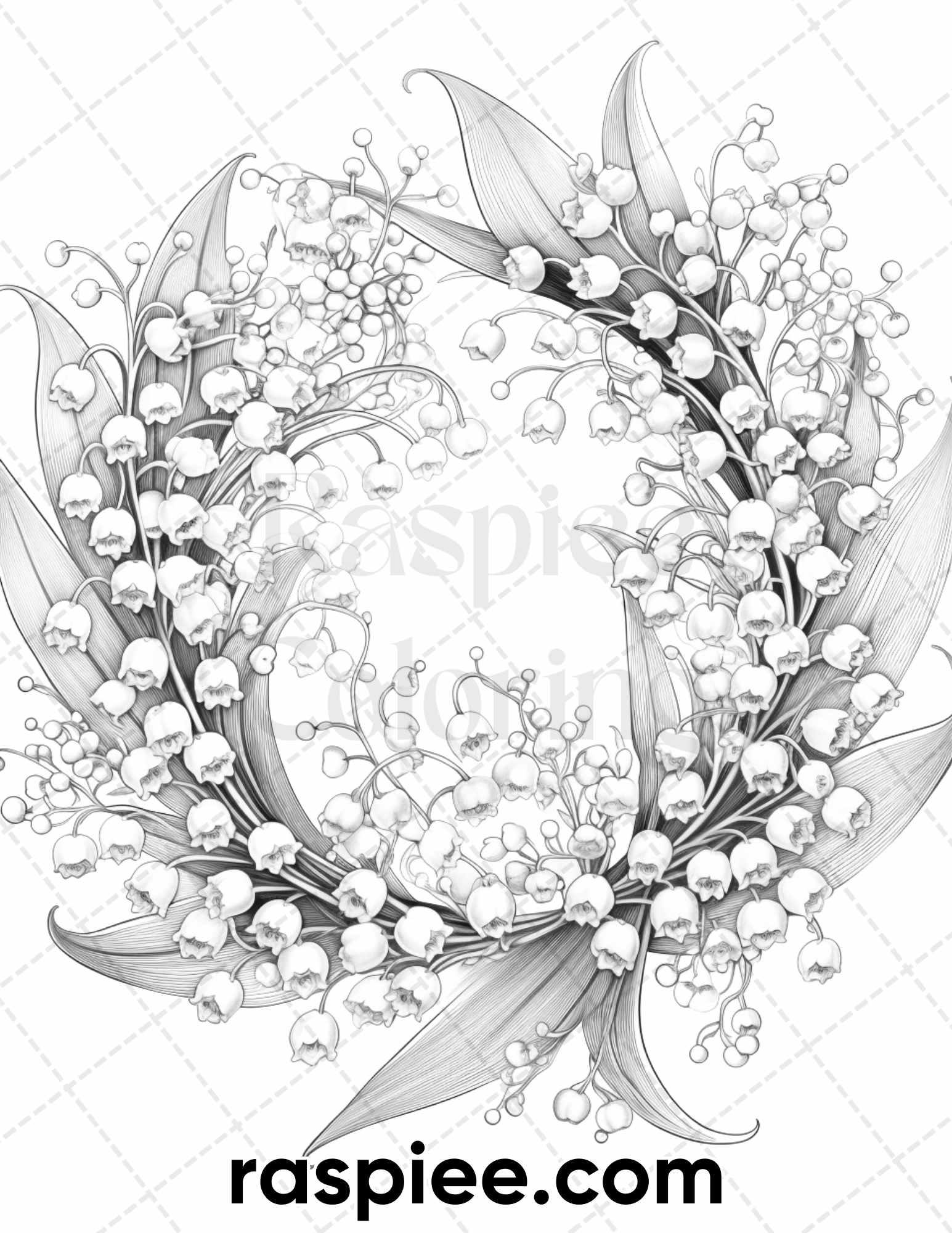 65 Spring Floral Wreaths Grayscale Adult Coloring Pages, Printable PDF Instant Download