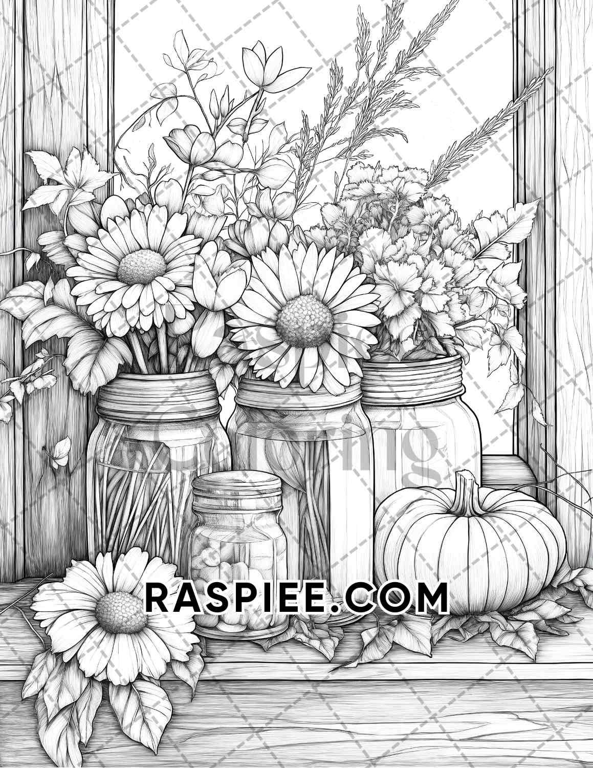 Fall Flowers Adult Coloring Pages Printable PDF Instant Download