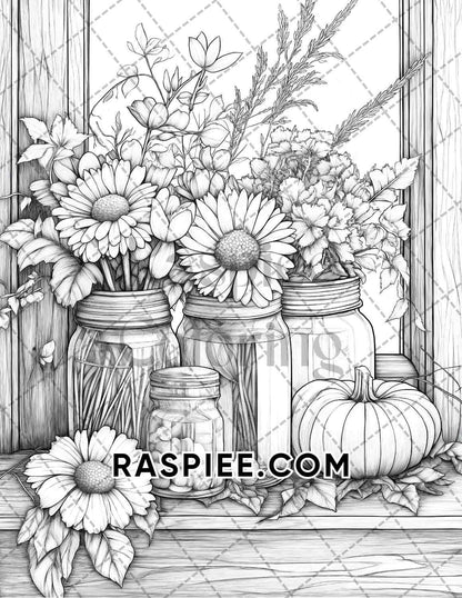 Fall Flowers Adult Coloring Pages Printable PDF Instant Download