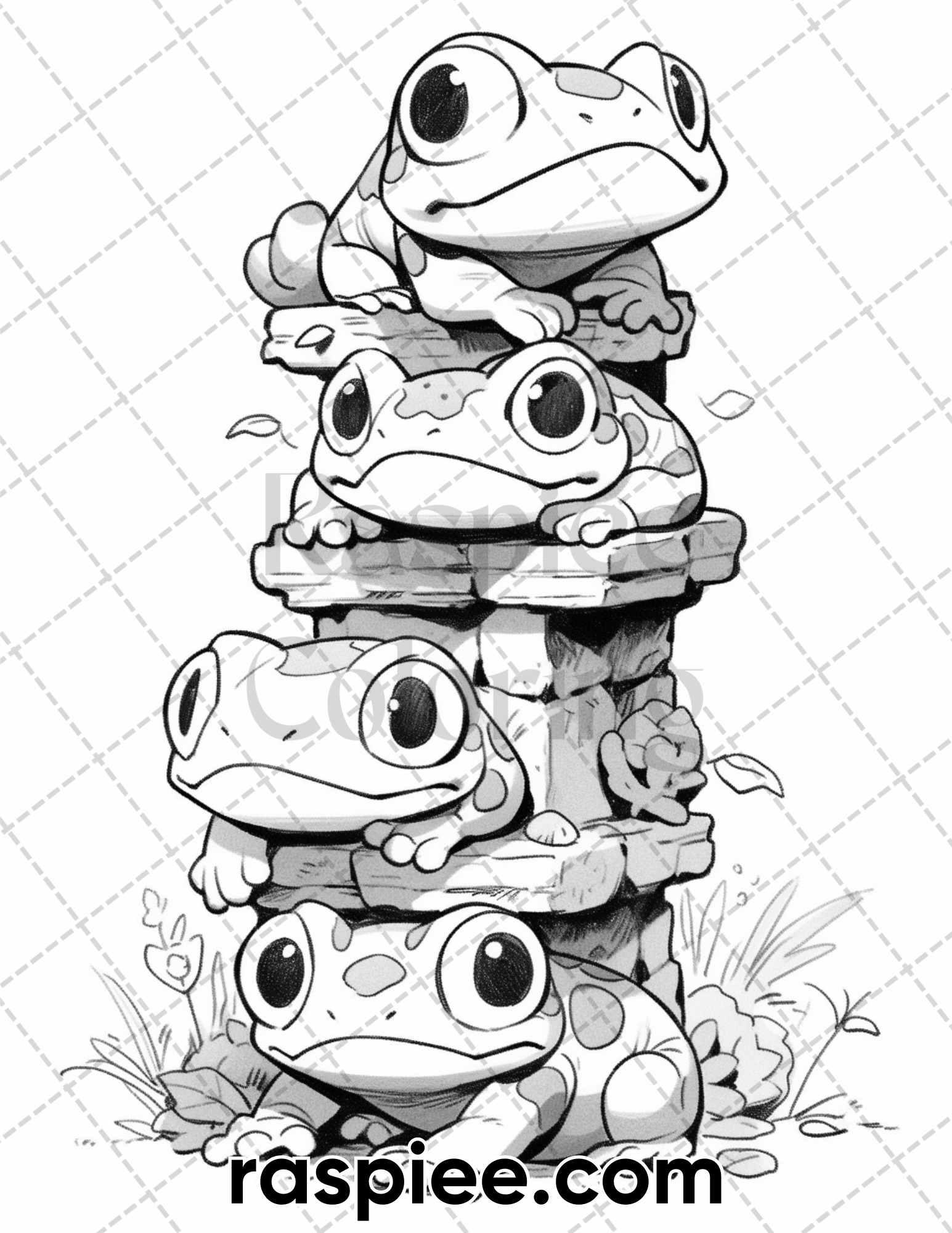 50 The Frog Kingdom Grayscale Coloring Pages for Adults, Printable PDF Instant Download