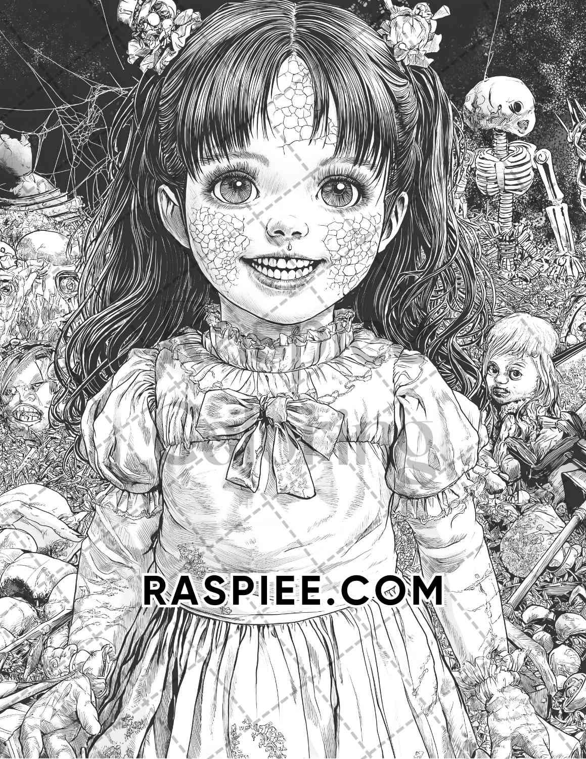 Haunted Dolls Halloween Horror Adult Coloring Pages Printable PDF Instant Download