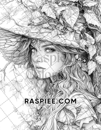 Enchanted Witches Adult Coloring Pages Printable PDF Instant Download