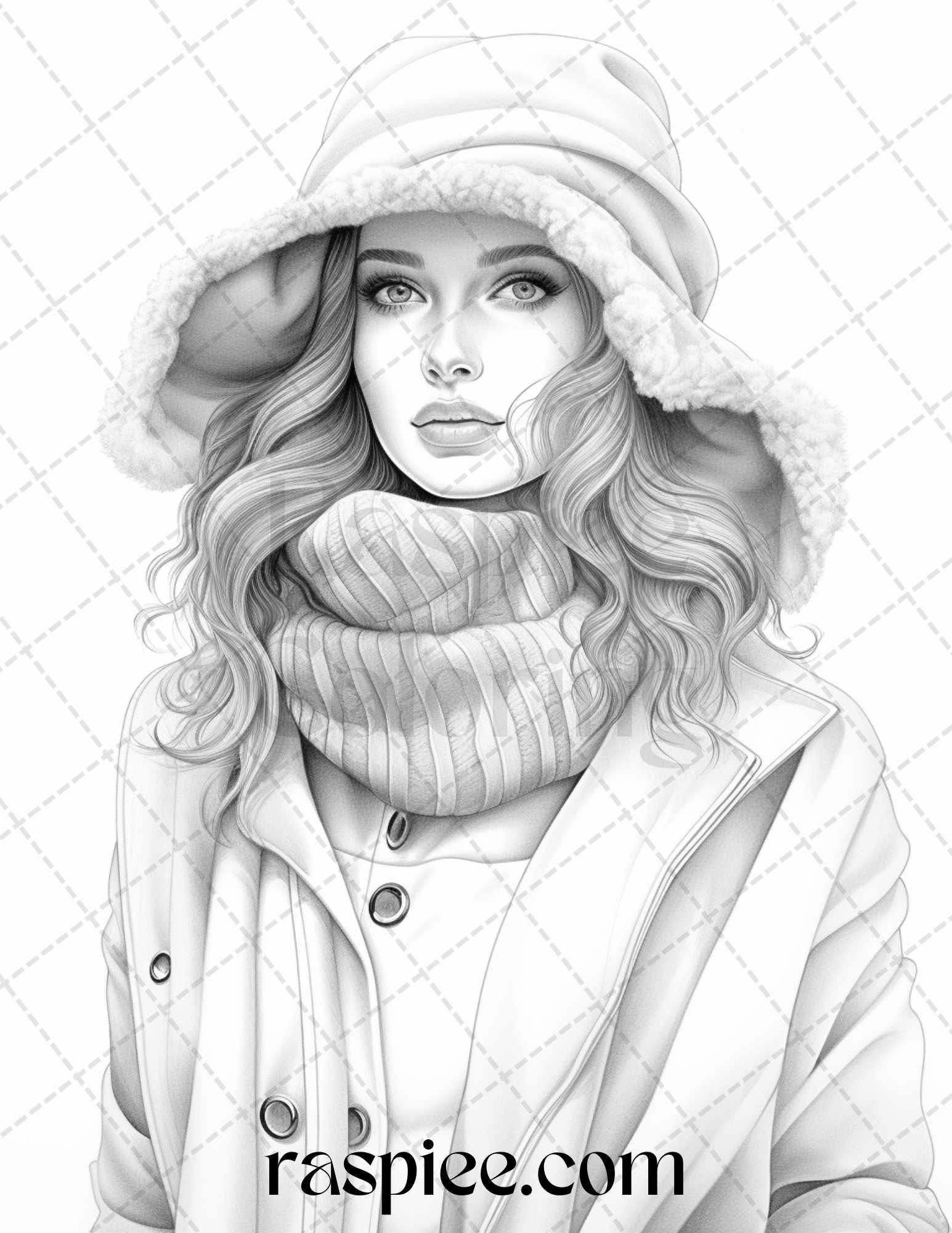 40 Winter Fashion Grayscale Coloring Pages Printable for Adults, PDF File Instant Download