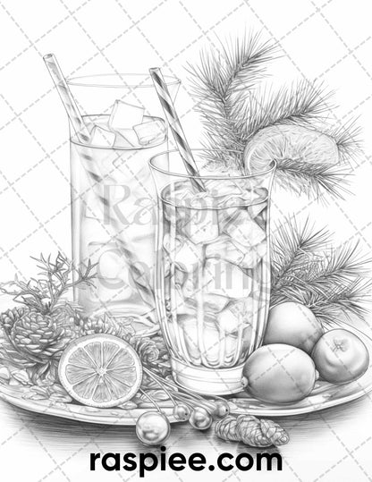 60 Merry Christmas Grayscale Coloring Pages Printable for Adult, Holiday Relaxation Art, PDF File Instant Download