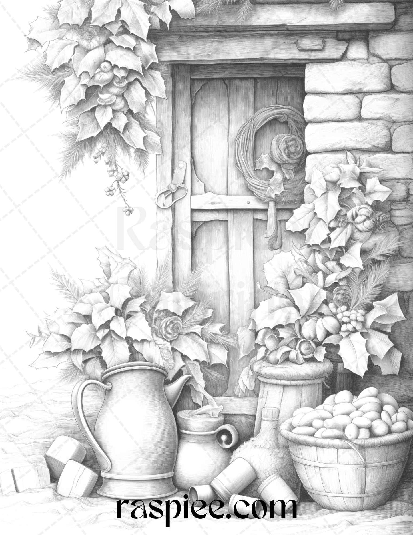 90 Merry Christmas Grayscale Coloring Pages Printable for Adults, PDF File Instant Download