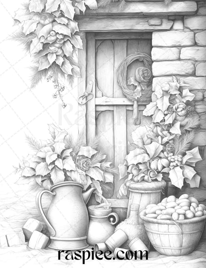 90 Merry Christmas Grayscale Coloring Pages Printable for Adults, PDF File Instant Download