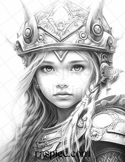 58 Little Viking Girls Boys Portrait Grayscale Coloring Pages Printable, PDF File Instant Download