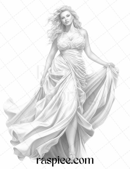 Fashion Show Grayscale Coloring Pages Printable for Adults, PDF File Instant Download