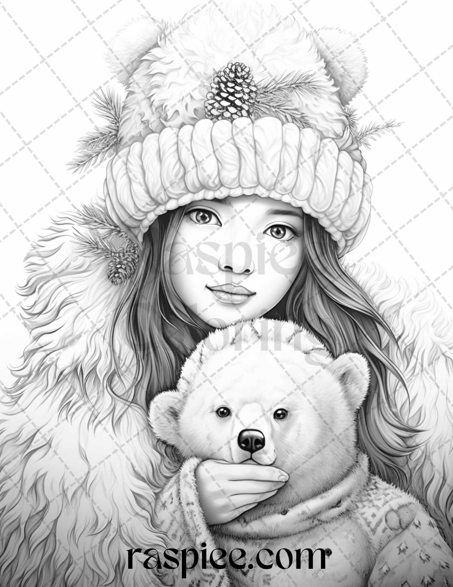 60 Beautiful Winter Girls Grayscale Coloring Pages Printable for Adults, PDF File Instant Download