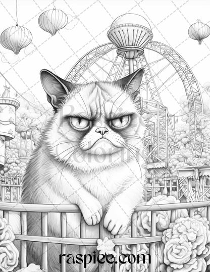 50 Grumpy Cat Grayscale Coloring Pages Printable for Adults, PDF File Instant Download