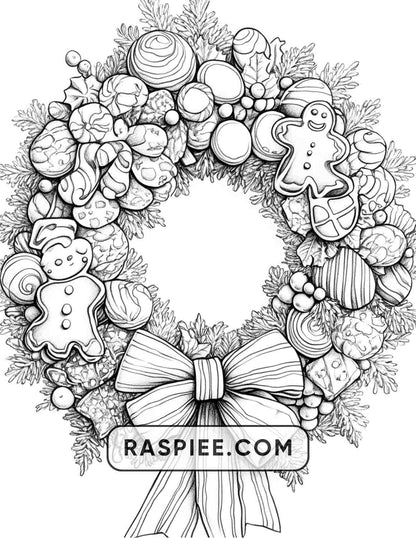 72 Christmas Wreaths Adult Coloring Pages