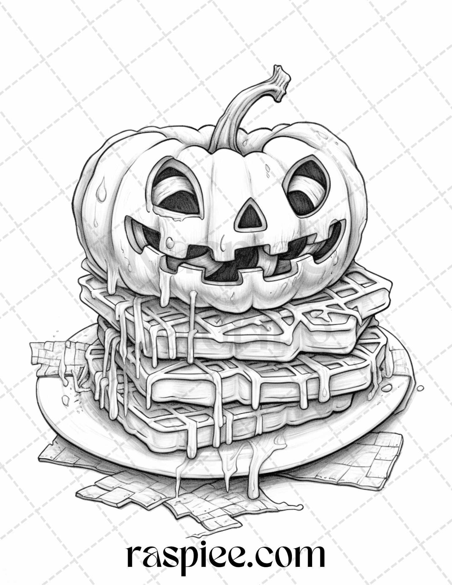 68 Halloween Spooky Desserts Grayscale Coloring Pages Printable for Adults, PDF File Instant Download