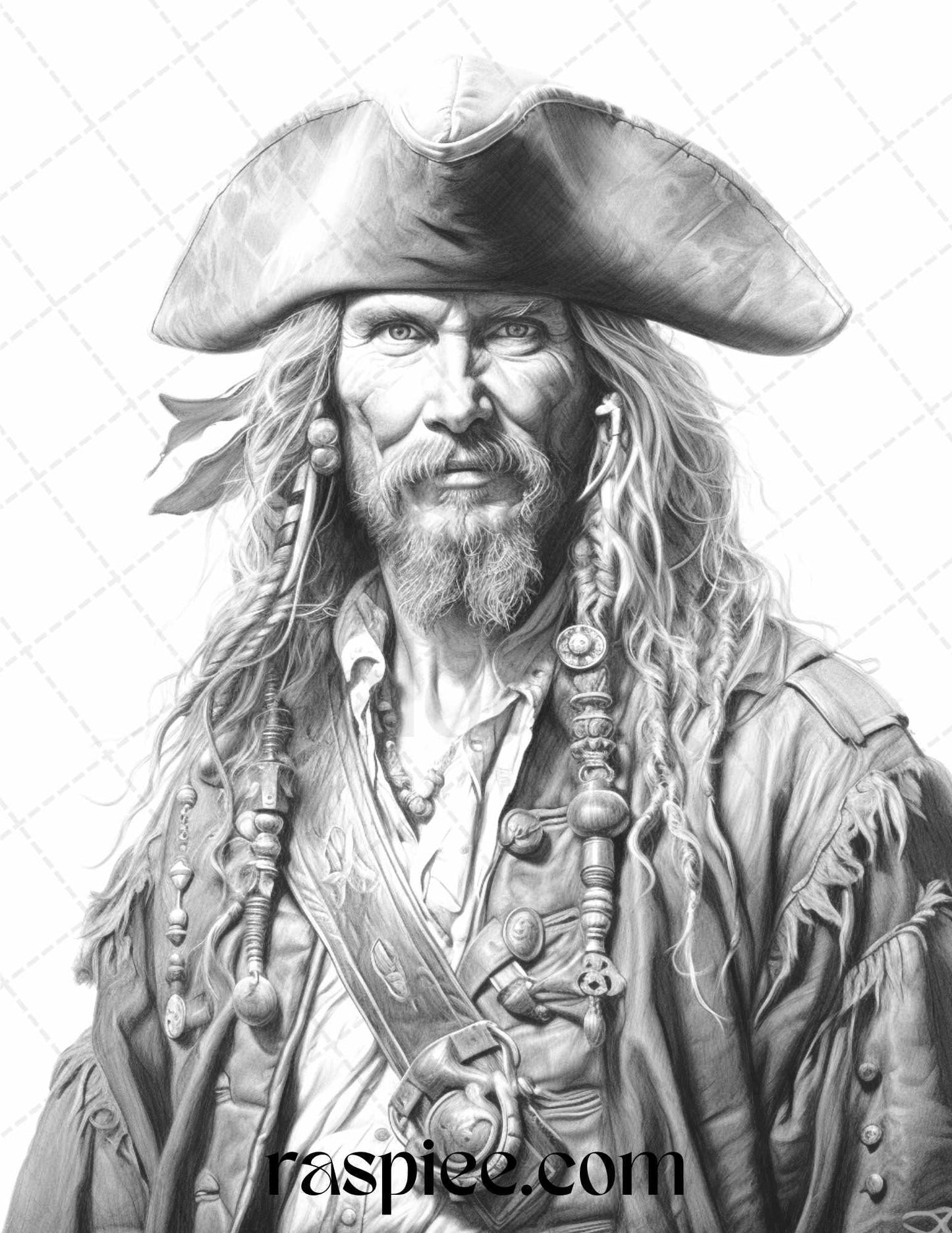 60 Pirate Life Grayscale Coloring Pages Printable for Adults, Stress Relief Coloring, PDF File Instant Download
