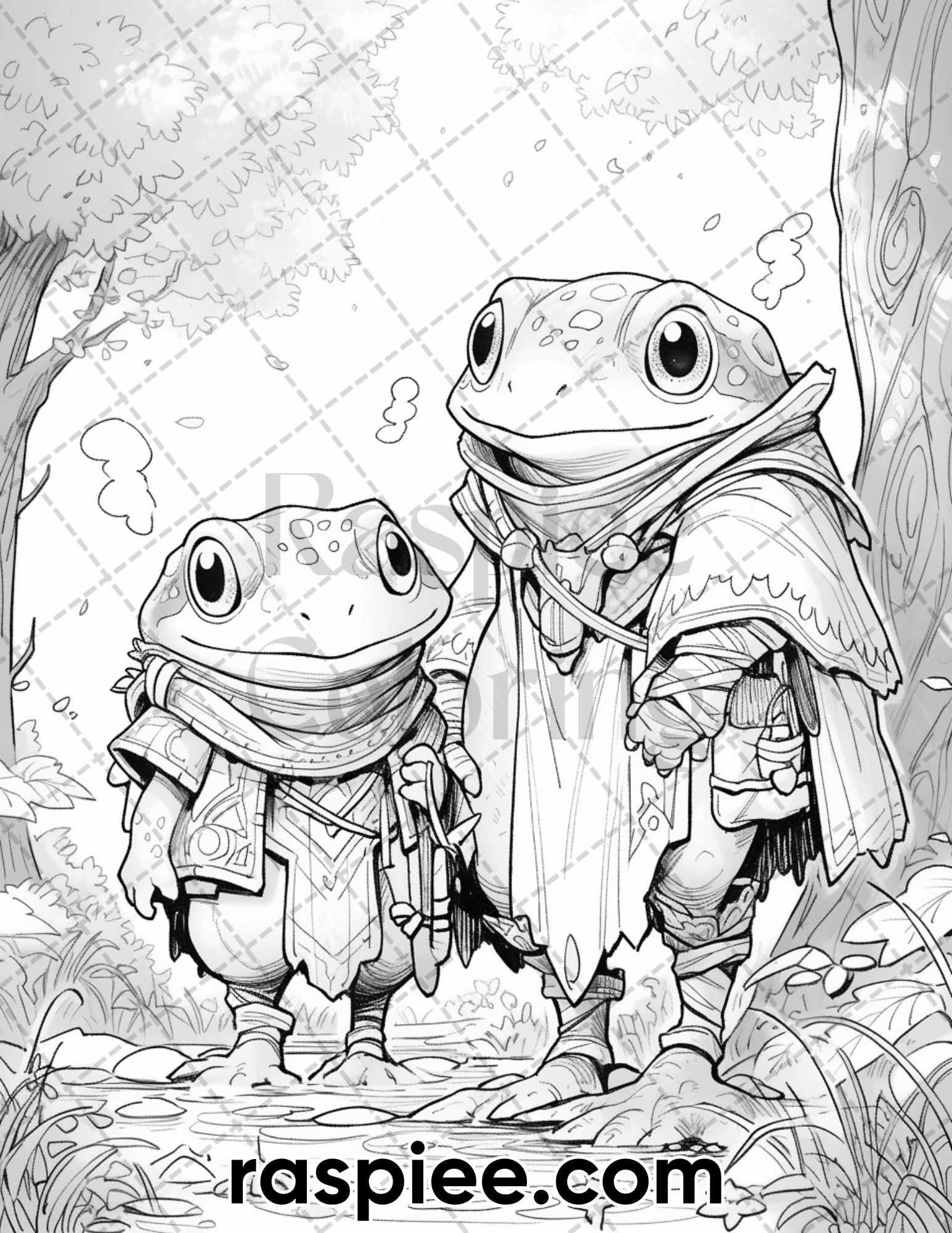 50 The Frog Kingdom Grayscale Coloring Pages for Adults, Printable PDF Instant Download