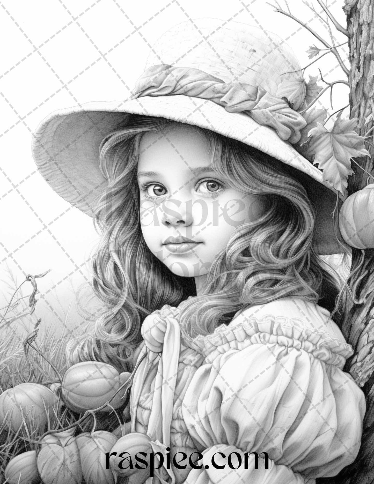 60 Victorian Autumn Portrait Grayscale Coloring Pages Printable for Adults, PDF File Instant Download
